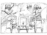 Assyrian meal, sitting on chairs at a table
